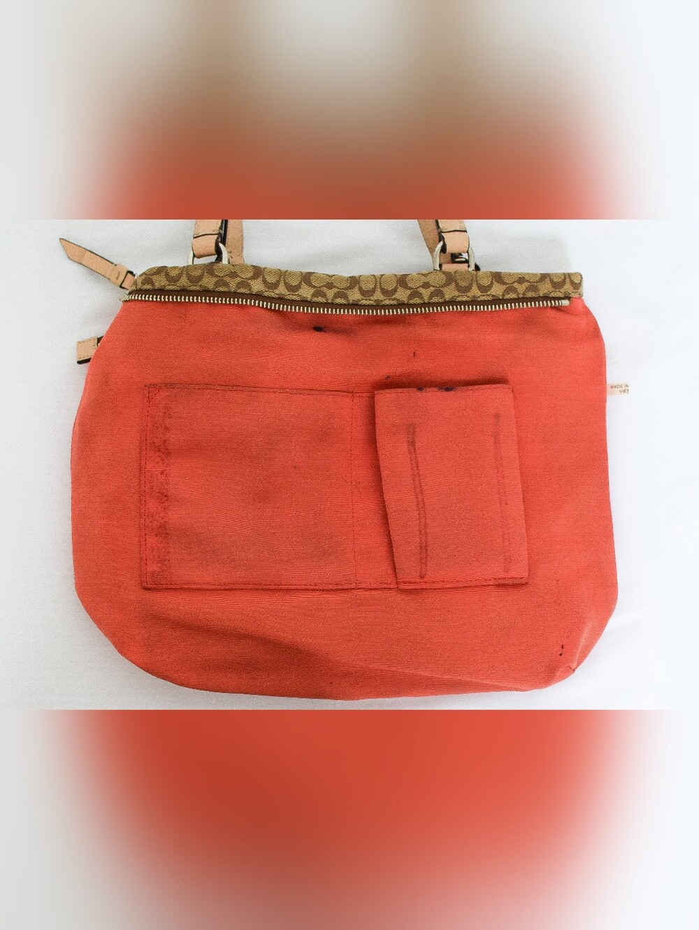 Coach Signature Stripe Monogram Tote Shoulder Bag Khaki Orange F27008 Y2K Preppy - Picture 12 of 16